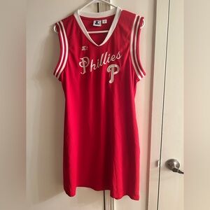 STARTER Red Phillies V-Neck Sleeveless Jersey Dress